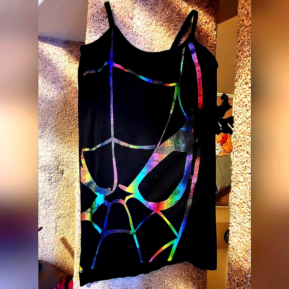 Marvel brand small size spaghetti strap tank top. Black with iridescent